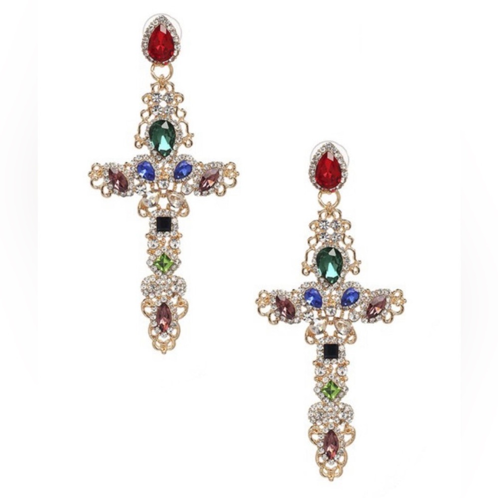 Multicolor Stone Cross earrings
